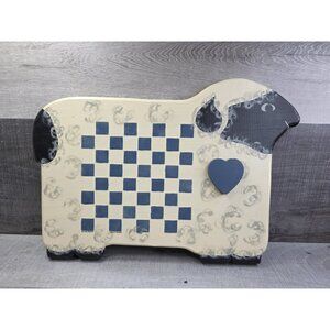 Vintage Sheep Shape Wood Checkerboard Folk Art Game Set 16" x 13" Country  b199